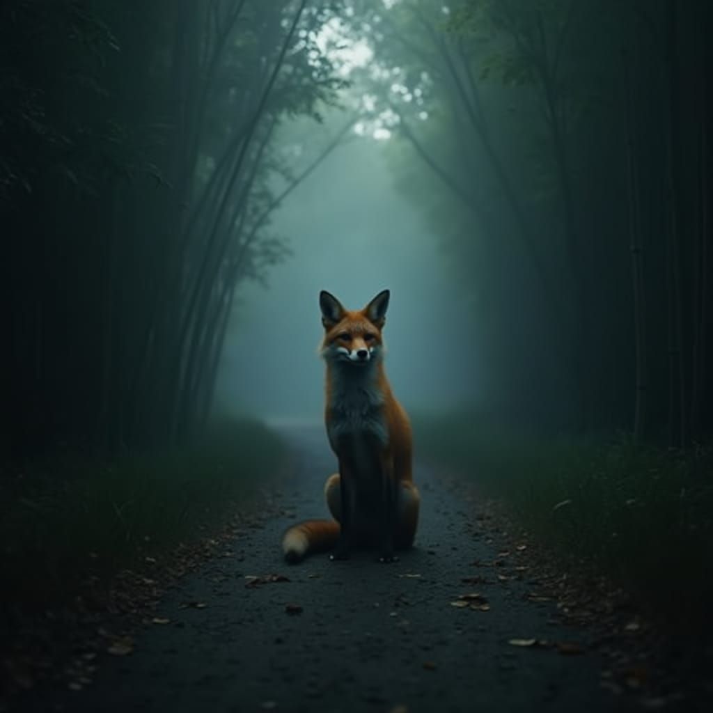 Mysterious Fox in Chinese Night, Cinematic Still