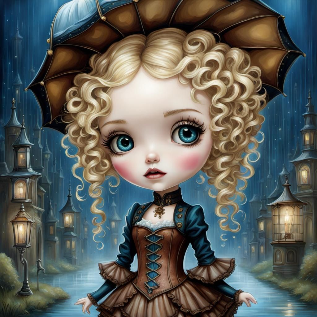 Steampunk Woman Portrait in Burtonesque Style