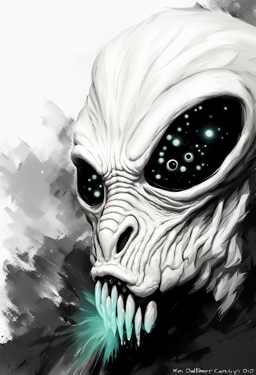 Angry Cannibalistic Alien Portrait in Digital Painting Style