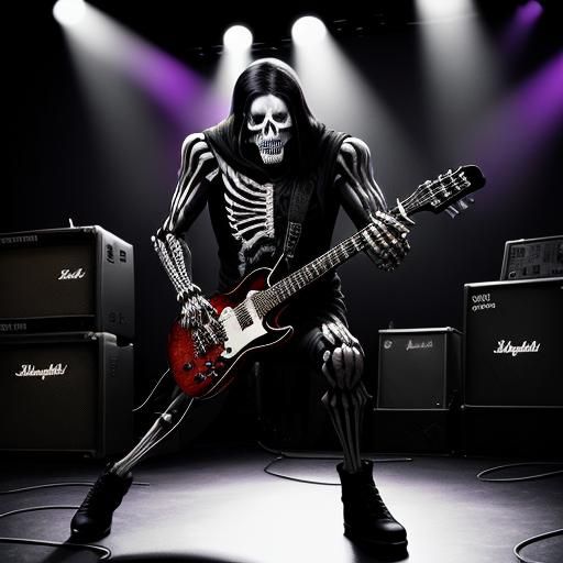 Skeleton Guitarist in Heavy Metal Digital Art
