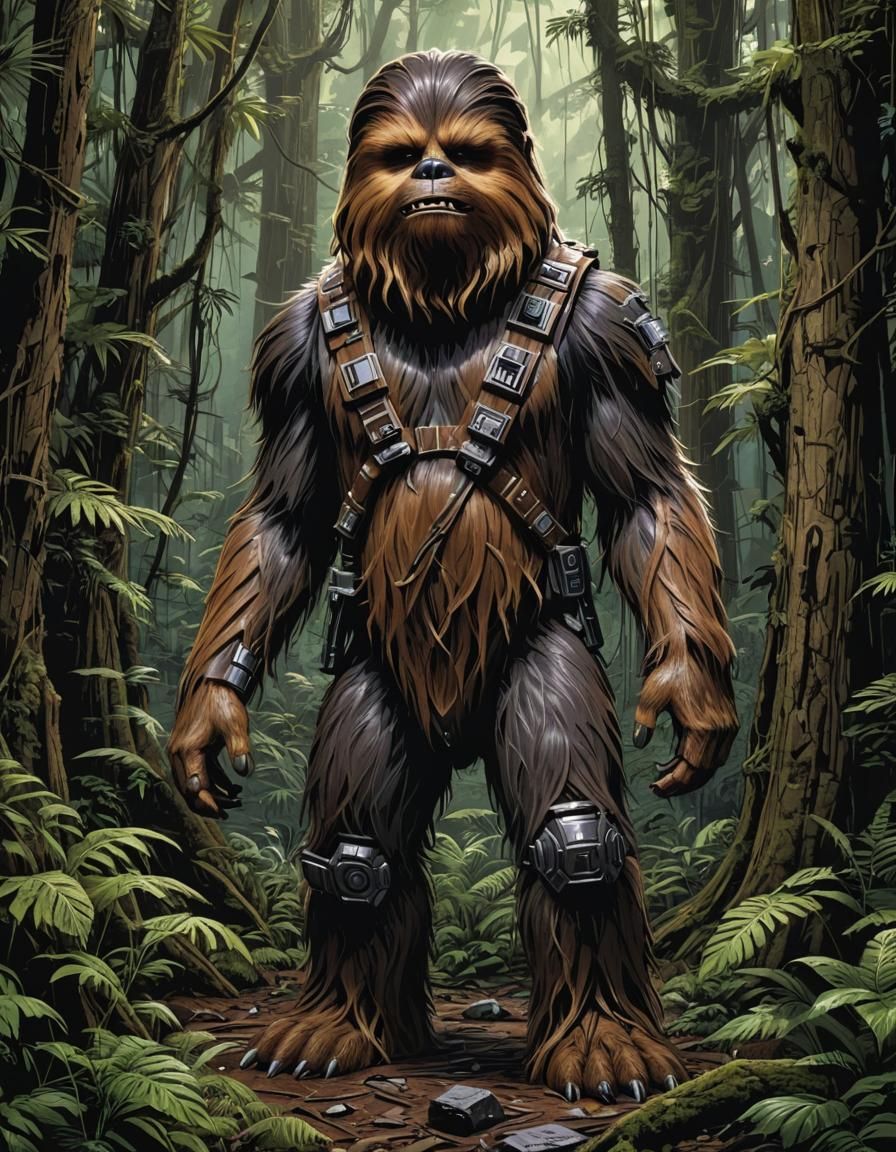 Robotic Chewbacca in Jungle Hideout, Comic Book Art