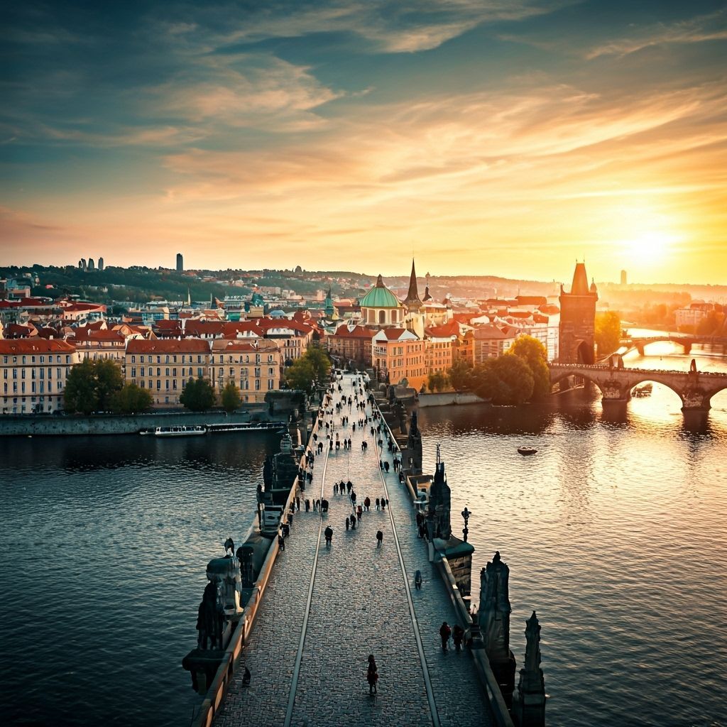 Prague's Golden Sunrise: Aerial Film Photography