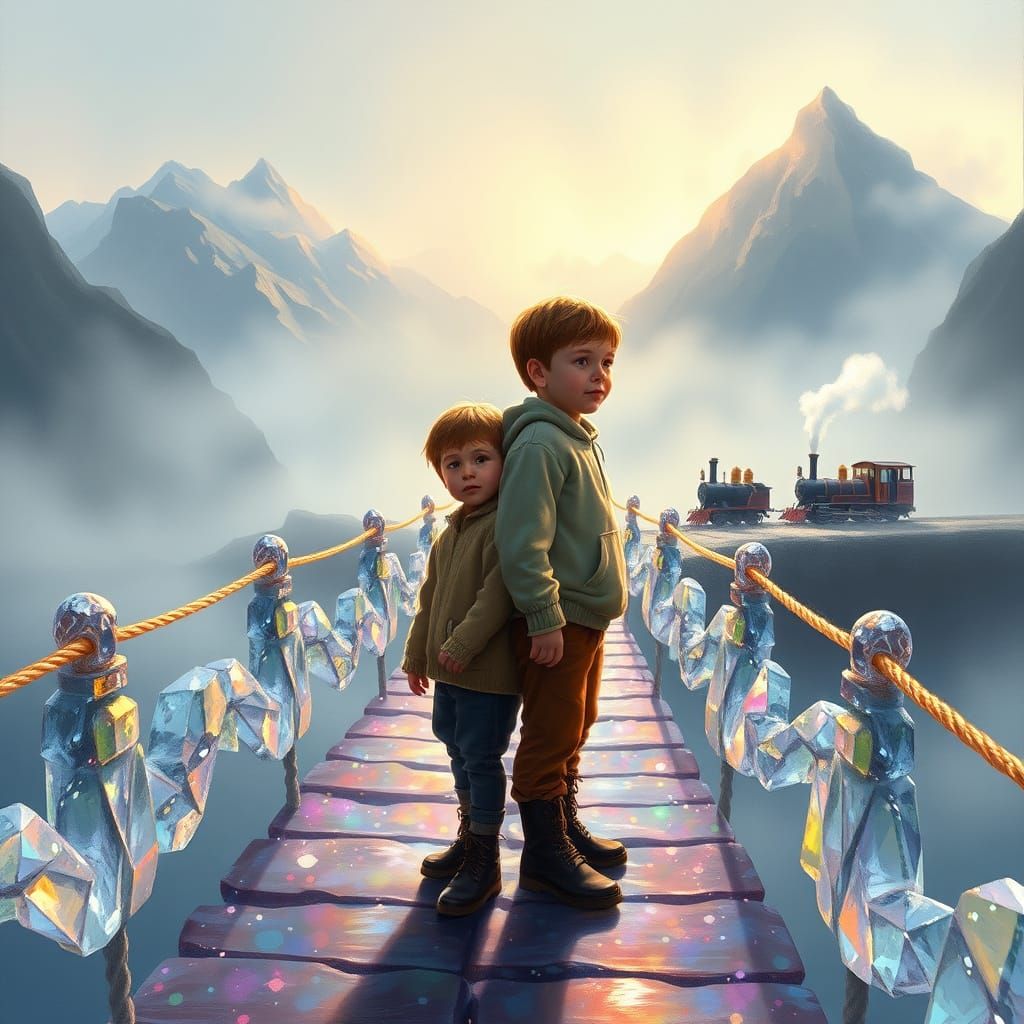 Mystical Landscape with Two Boys on a Crystal Bridge