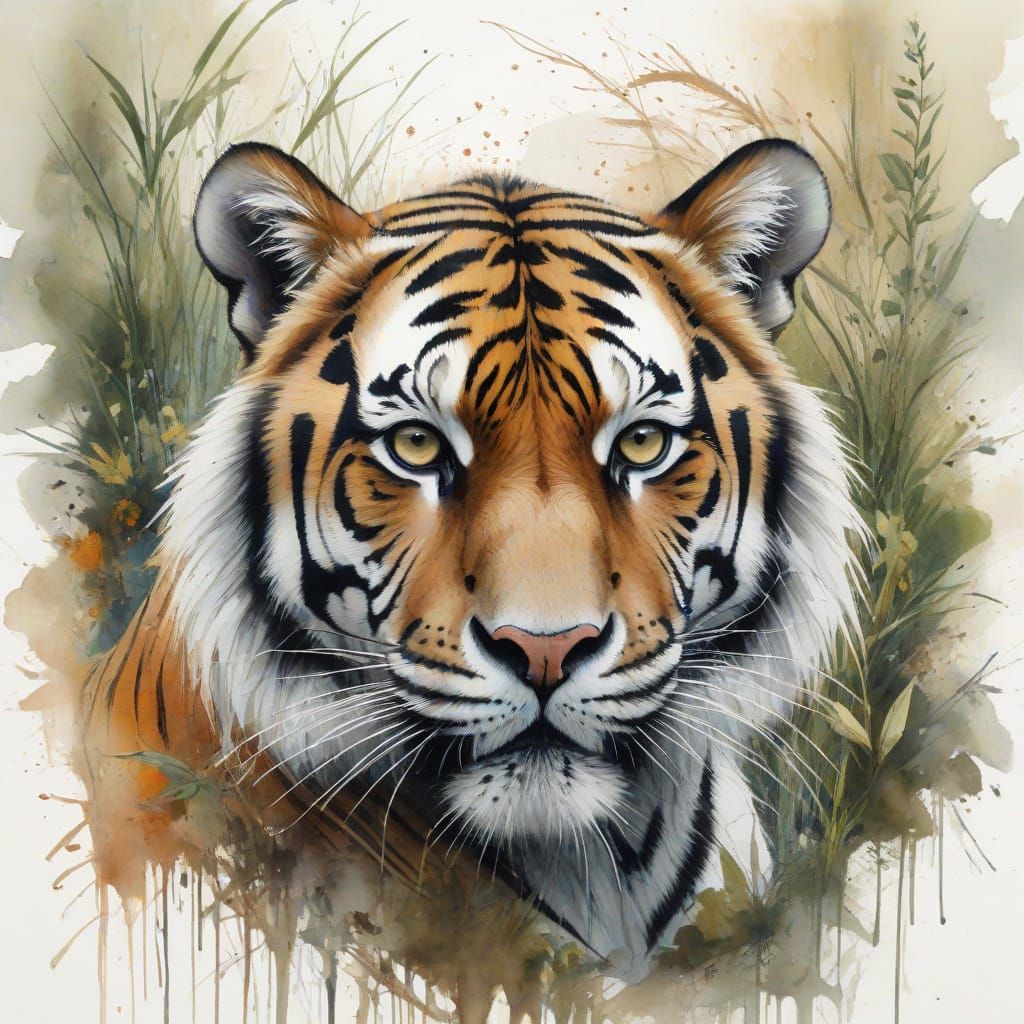 Savanna Tiger in Watercolour Splendor