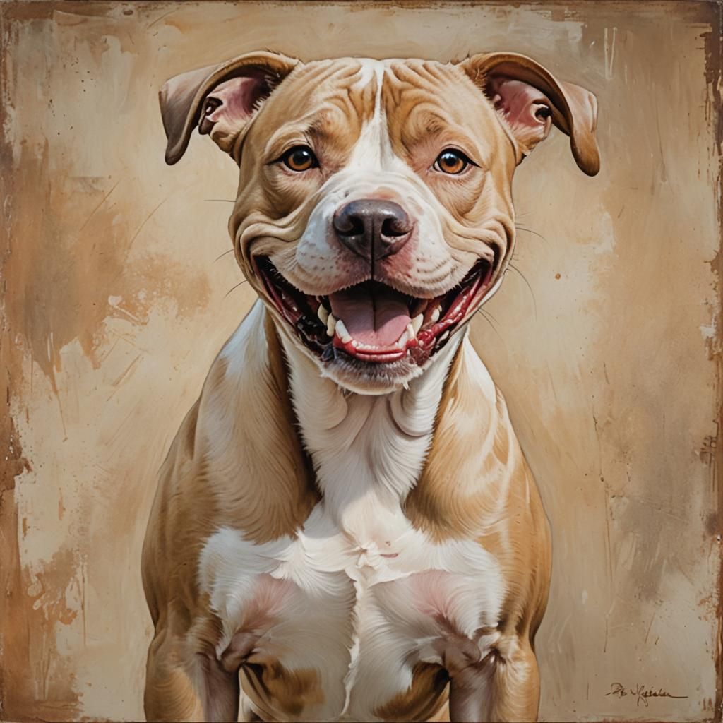 Red nose pitbull light tan & white coat smiles