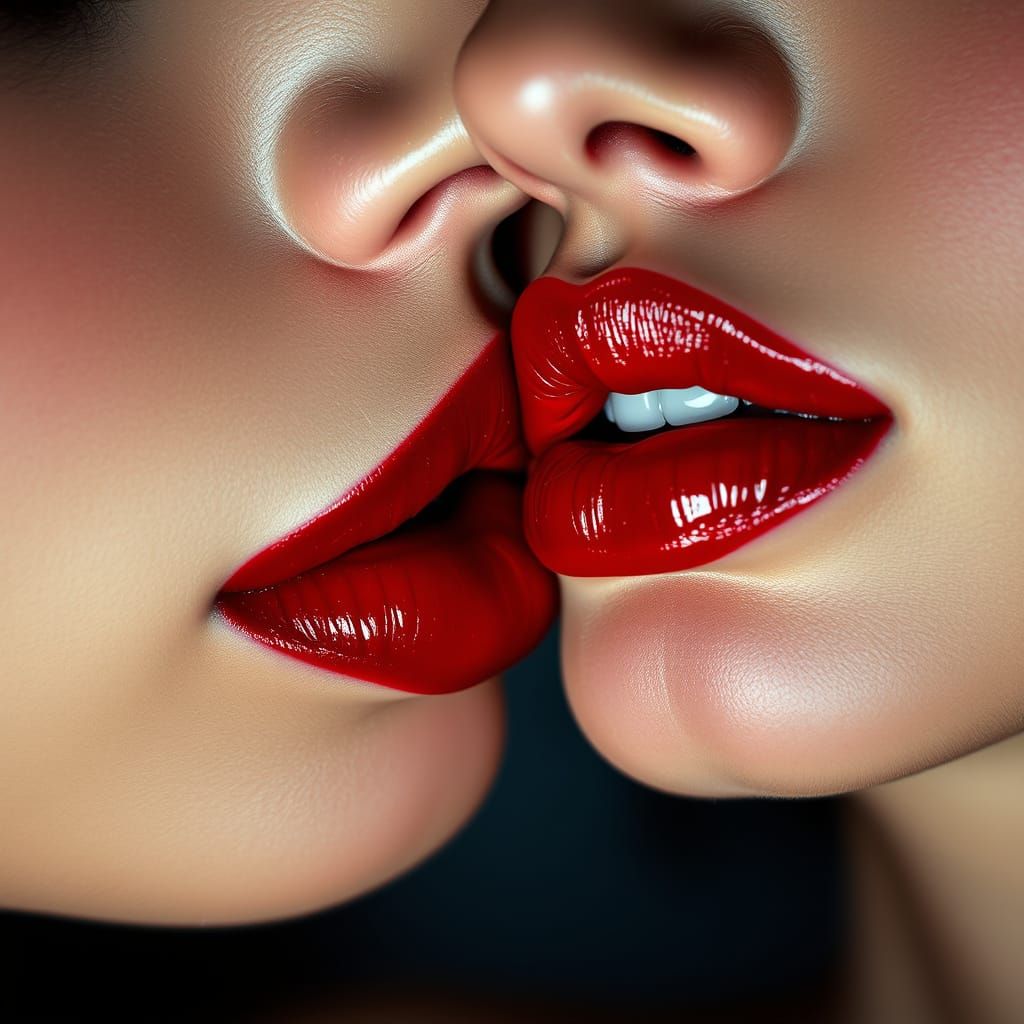 Sensual, Intimate French Kiss in Hyper-Realistic Style