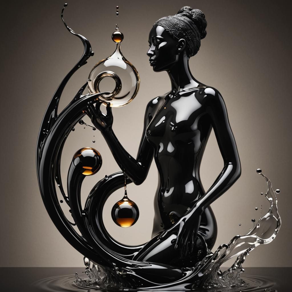 Fluid Ebony Sculpture with Vaporous Essence