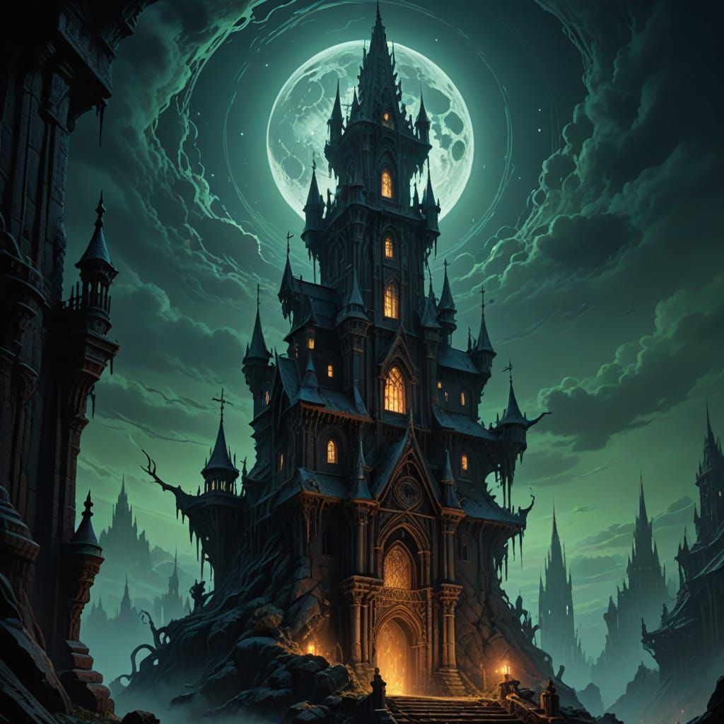 Gothic Wizard Surrounded by Mystical Orbs and Ancient Tomes