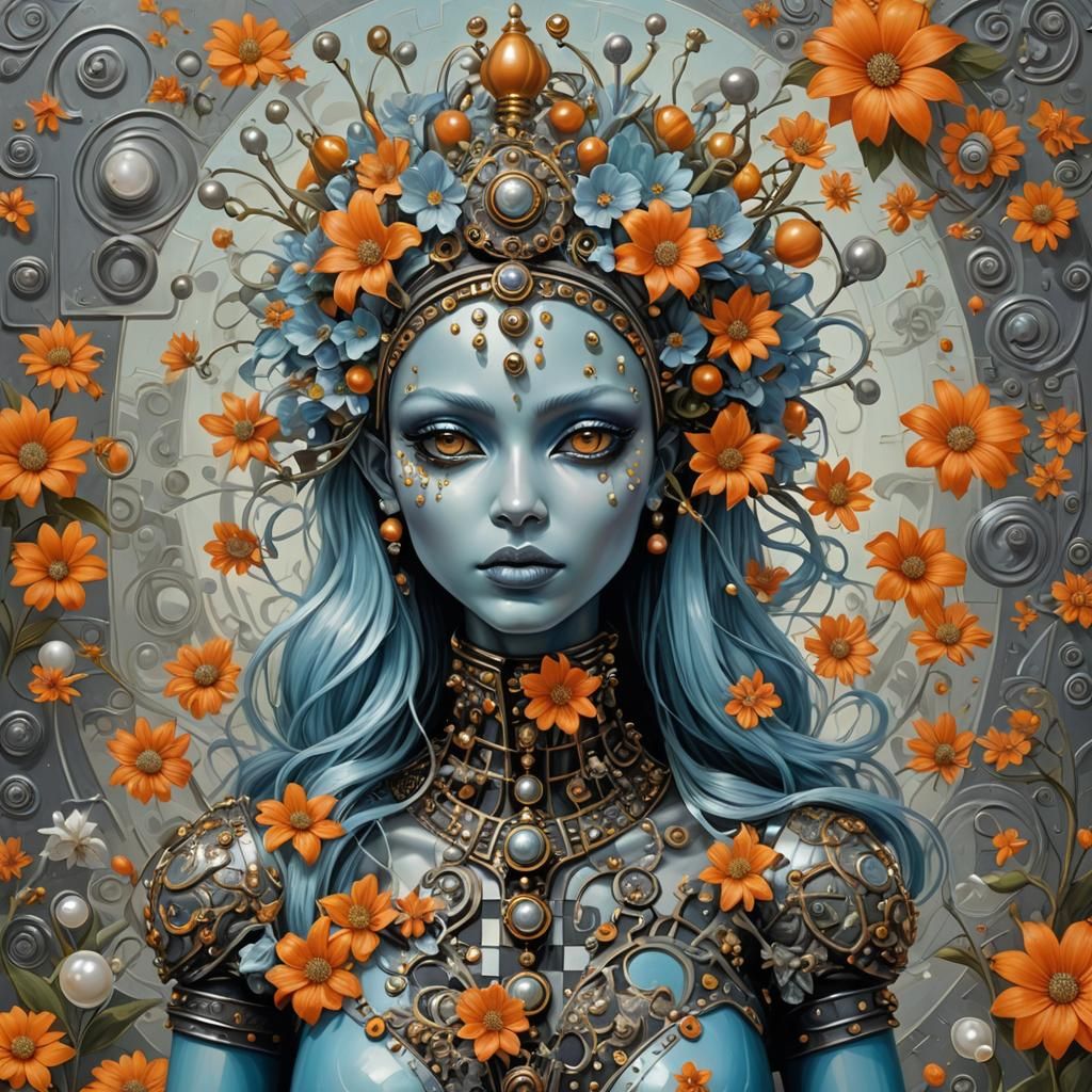 Funky Alien Female Portrait as Surreal Painting