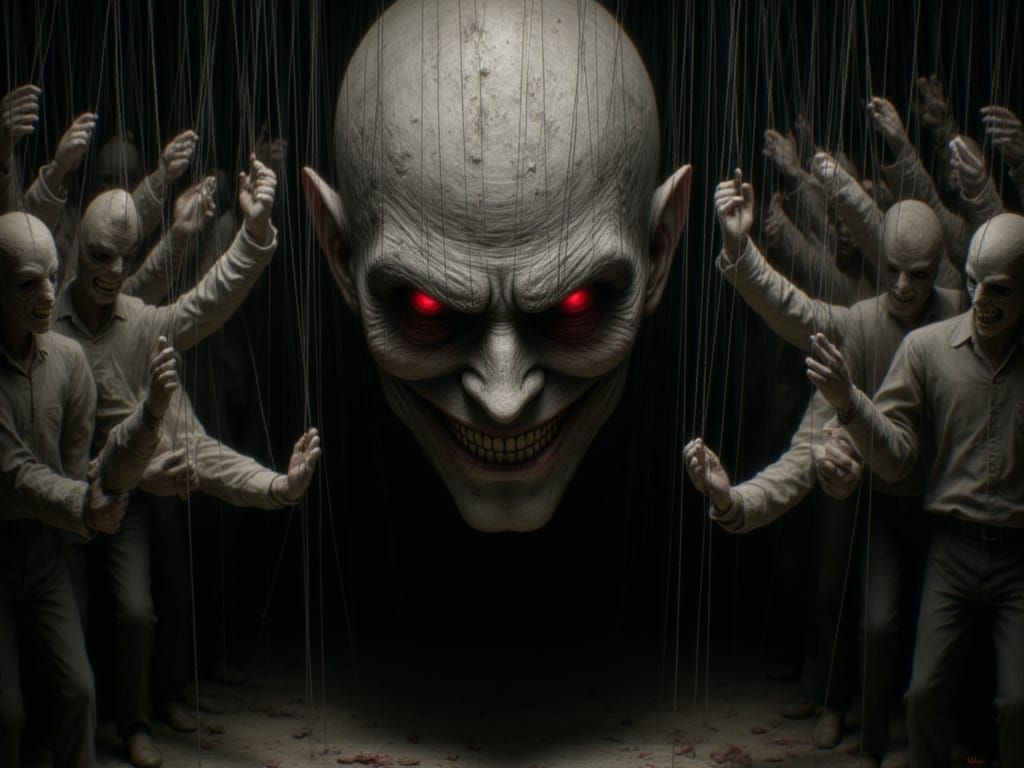 Sinister Man Controls Marionettes with Red Eyes