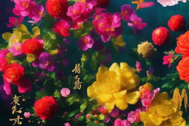 Chinese New Year Abundance: Intricate Mixed Media Collage