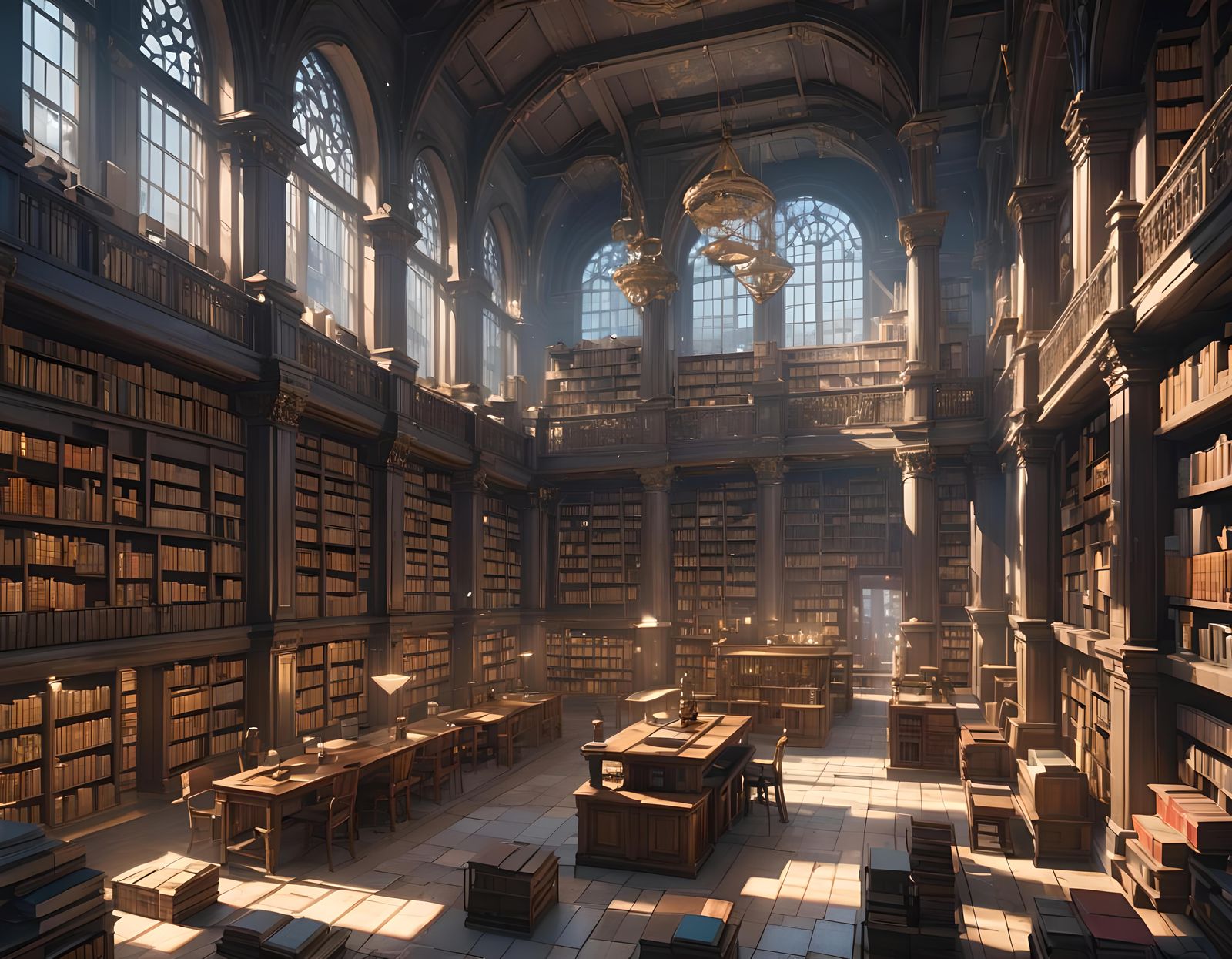High-Tech City's Ancient Library: 3D Anime Art