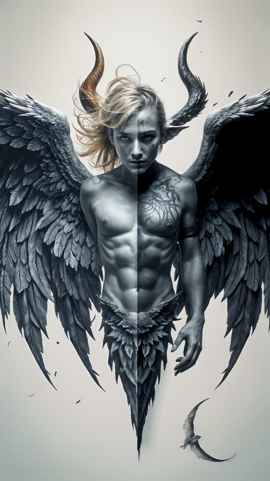 Angel and Devil Confrontation in Stylized Splendor