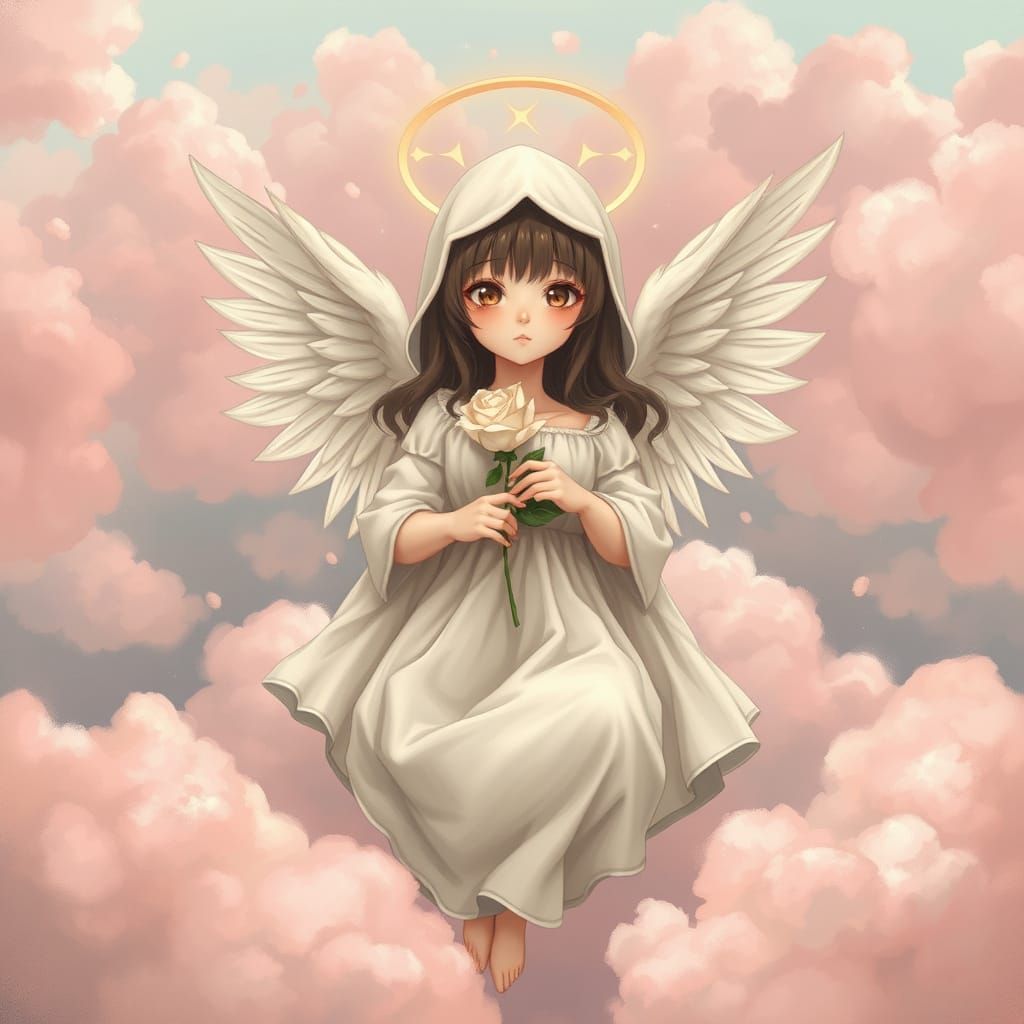 Gentle Death Angel in Pink Clouds, Renaissance Anime Style