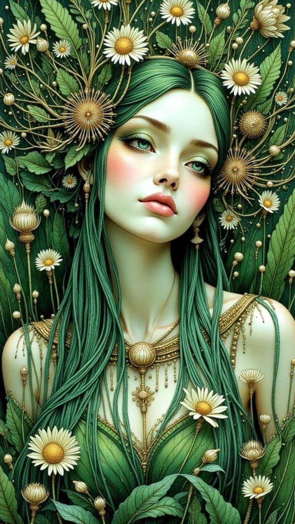 Art Nouveau Nature Goddess with Opalescent Sheen
