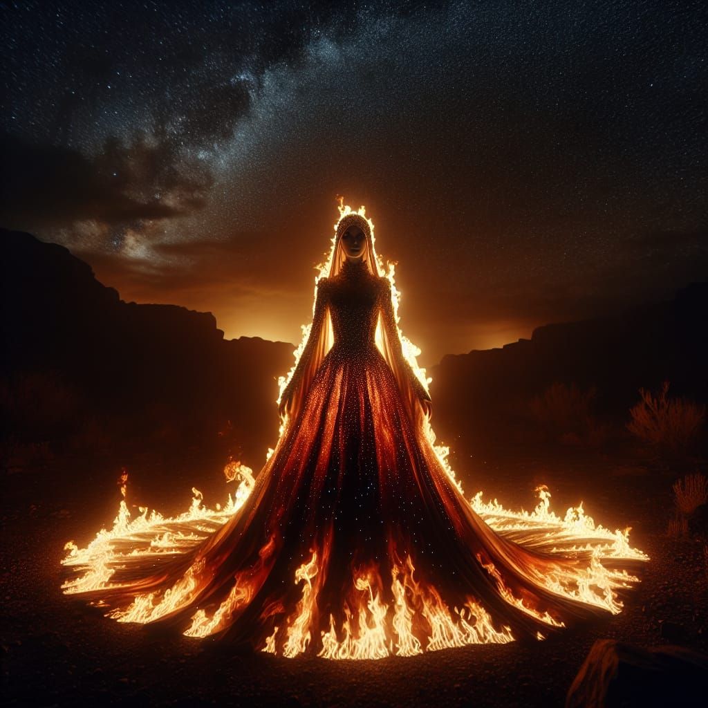 Flaming Dress: A Mystical Night Scene