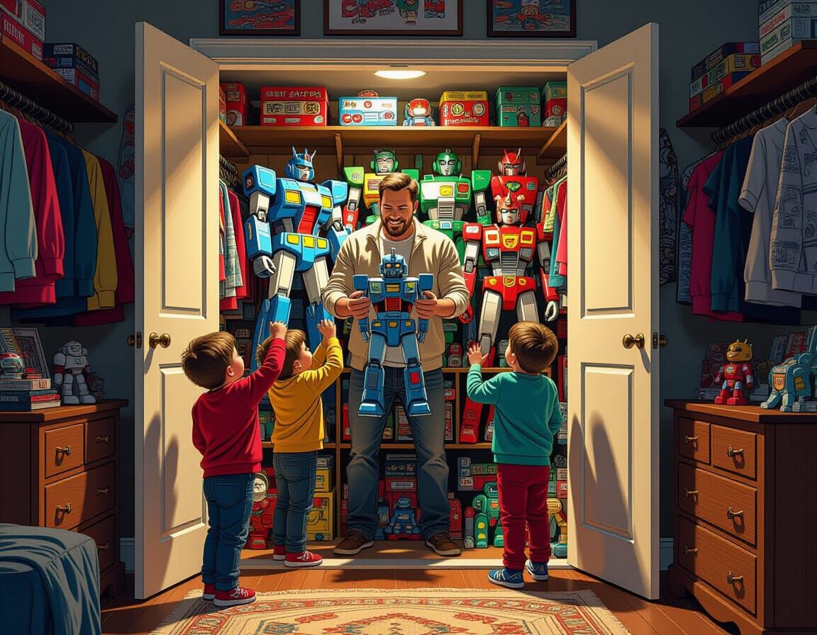 Vintage Toy Closet Reveal in Retro-Futuristic Style