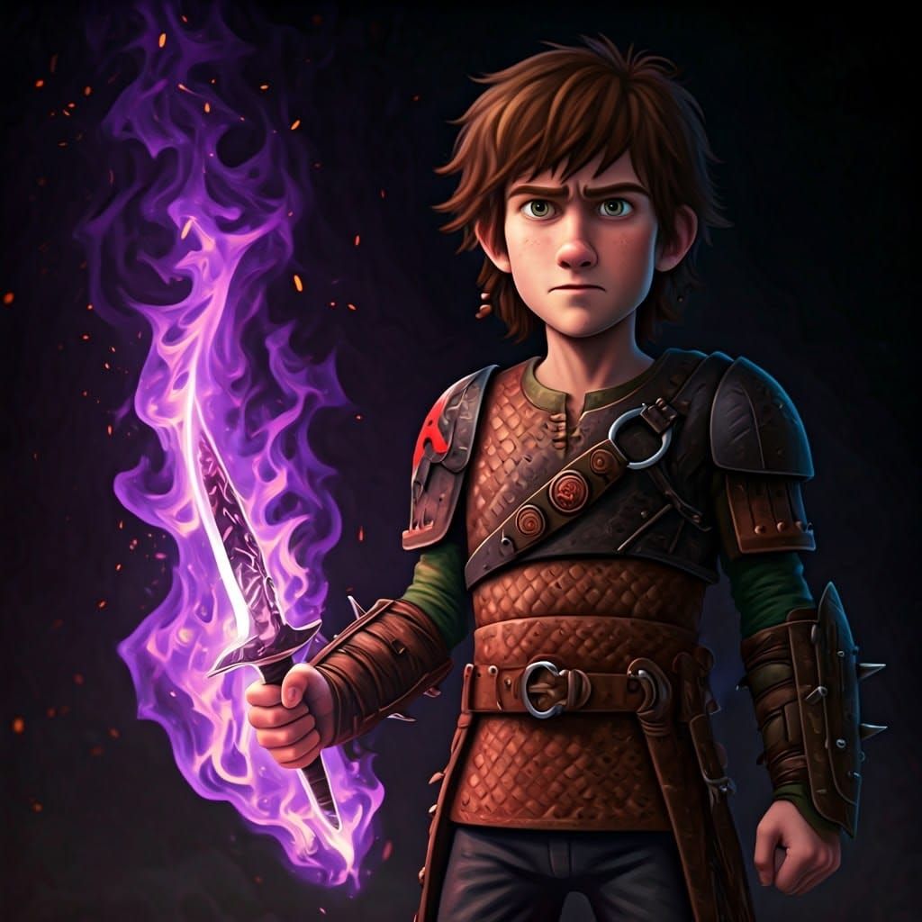 Hiccup Haddock with Purple Fire Knife: Matte Painting