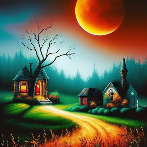 Halloween Fantasy: Wheat Field in Neo-Impressionism