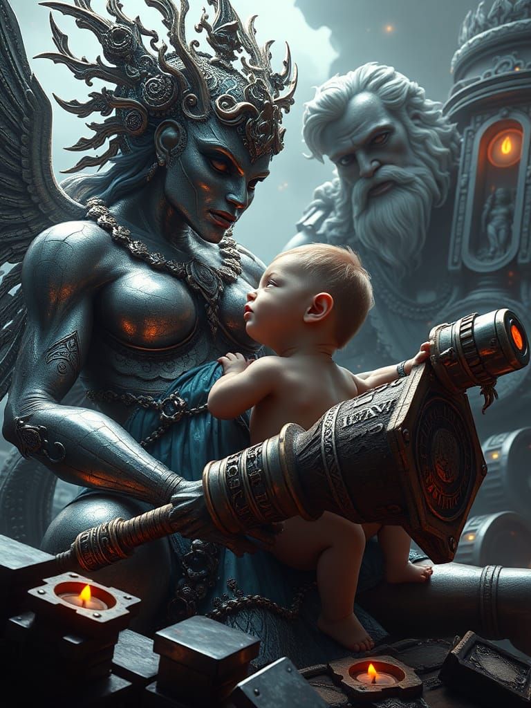 Iridescent Acmena Nursing Hercules in High-Tech World