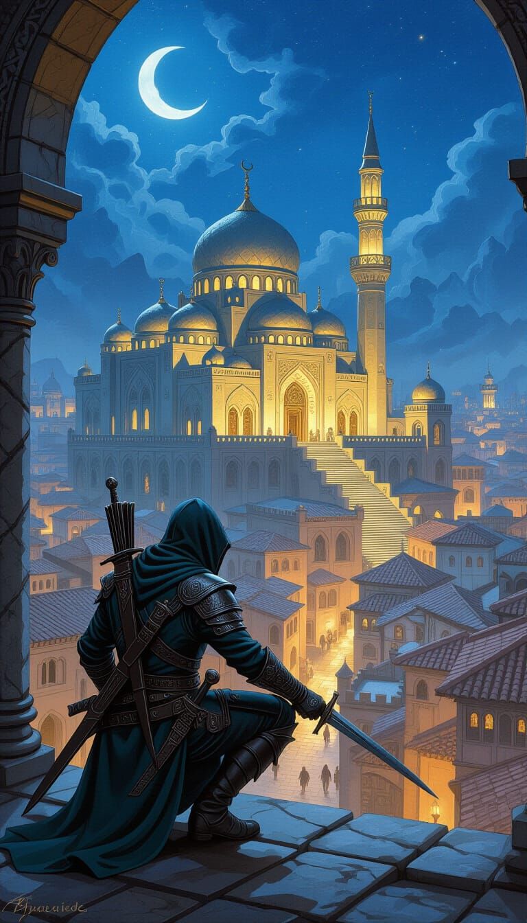 Epic Fantasy Assassin in Oil Painting Style