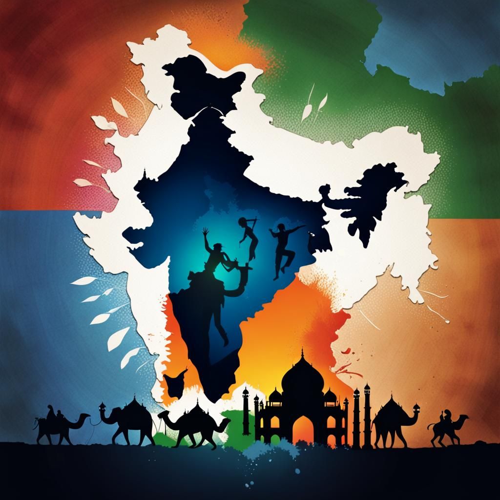 Vibrant India Map Silhouette: Splash Art Celebration