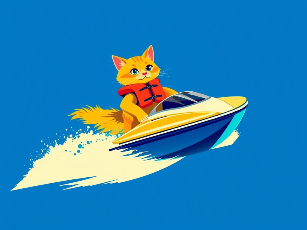 A cat in a speedboat