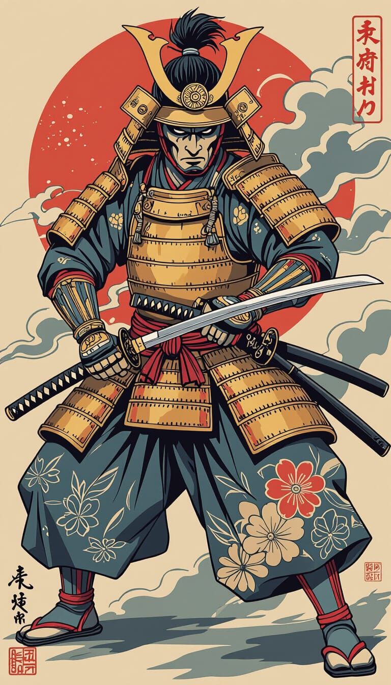 Samurai Warrior in Neo-Traditional Japanese Tattoo Style