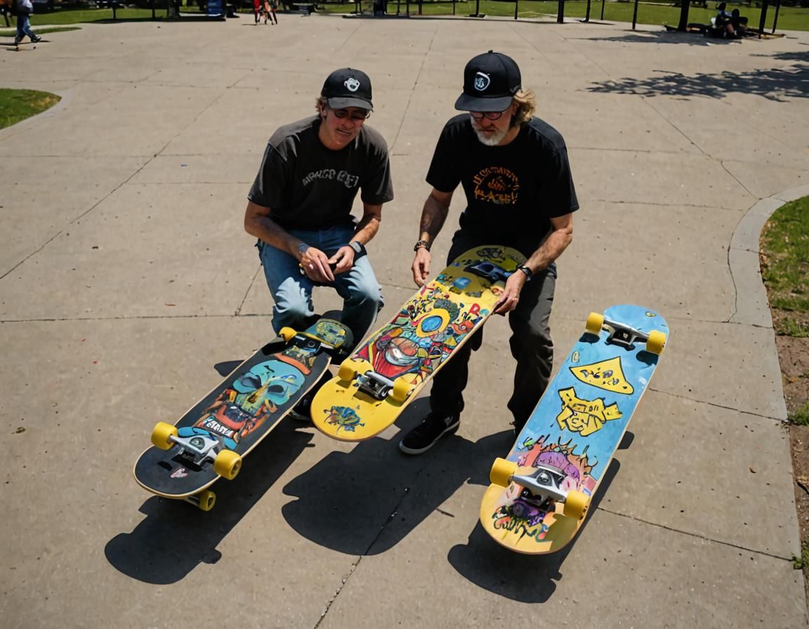 Skateboard artist Jim Philips skateboards being used at a pa...