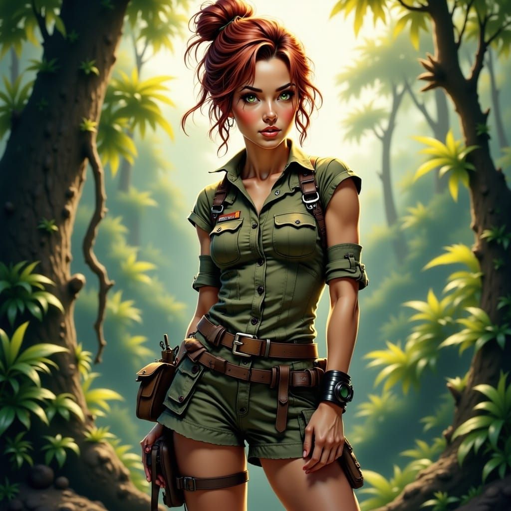 Auburn Haired Adventurer Embarks into the Rainforest Depths