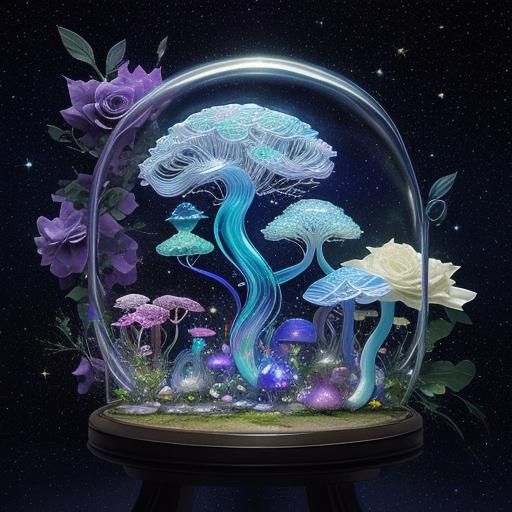 Luminescent Crystal Mushroom Tree in Fantasy Starscape