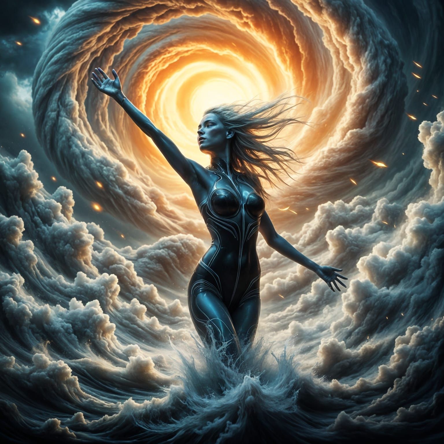 Alien Goddess Commands Stormy Weather in Hyperrealistic Styl...