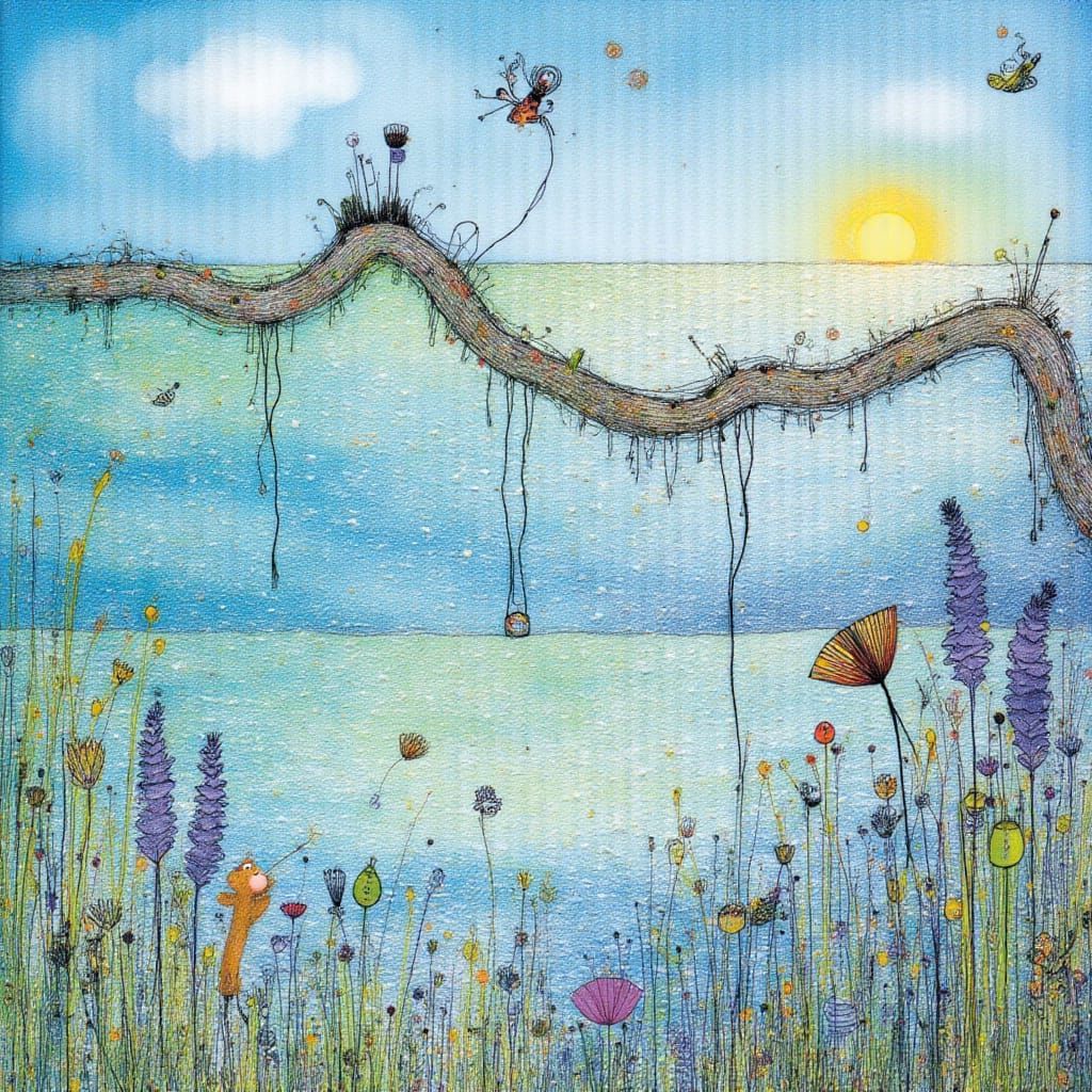 Expressive Whimsical Seascape in Mixed Media Style