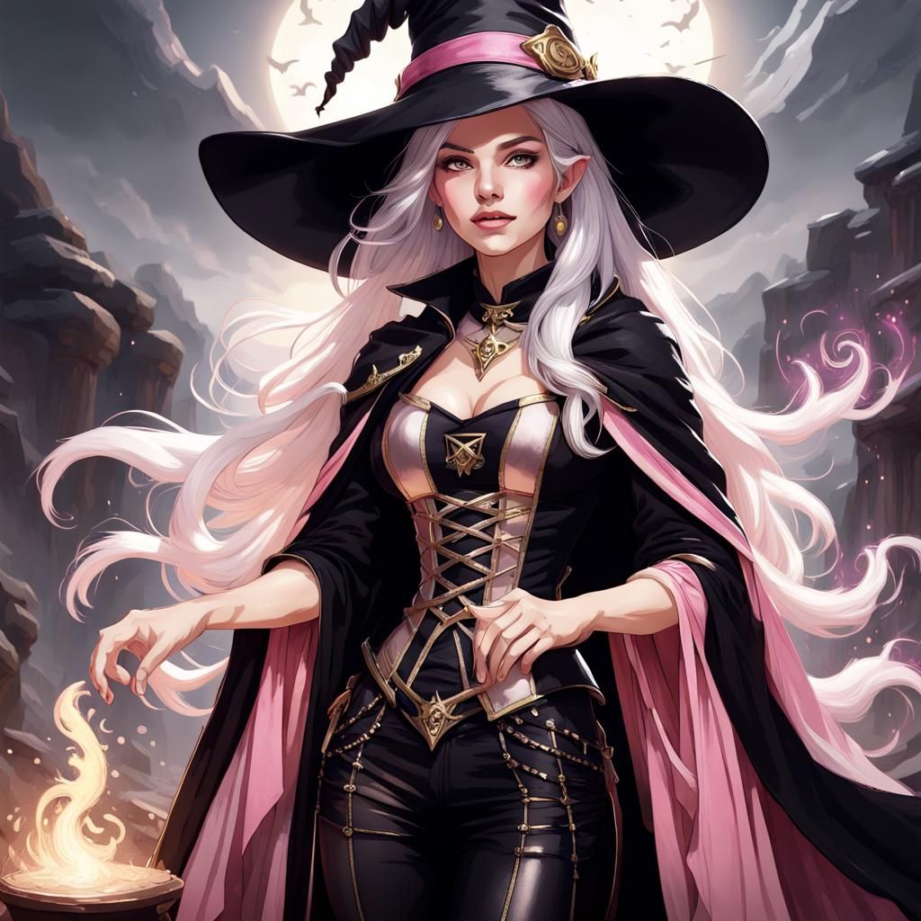 Half-Elf Witch in Black and Gold Outfit