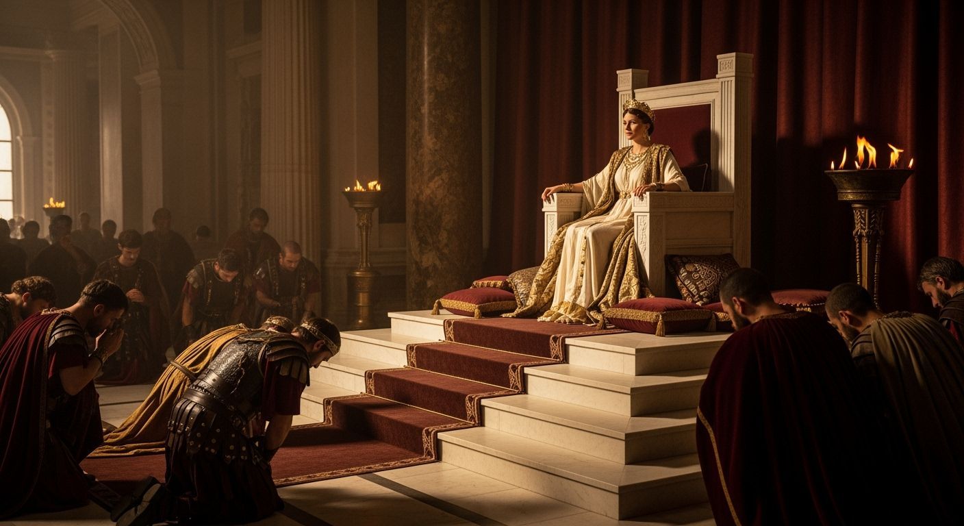 Majestic Roman Empress in Imperial Palace Throne Room