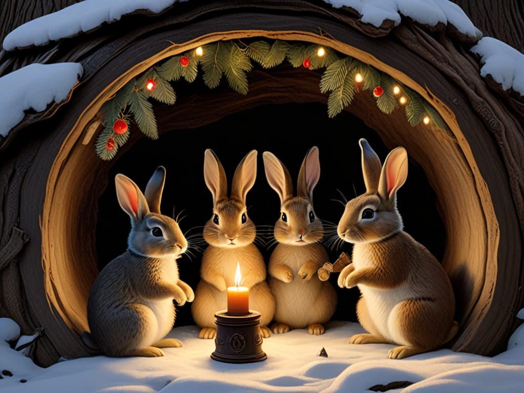 Whimsical Winter Wonderland Scene in a Cozy Rabbit Home
