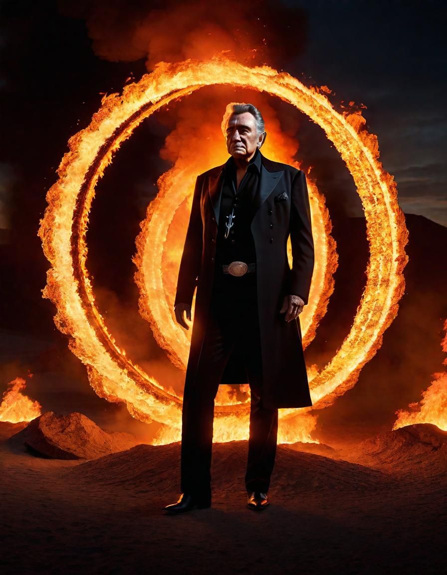 Man in Burning Ring of Fire: Cinematic Lighting