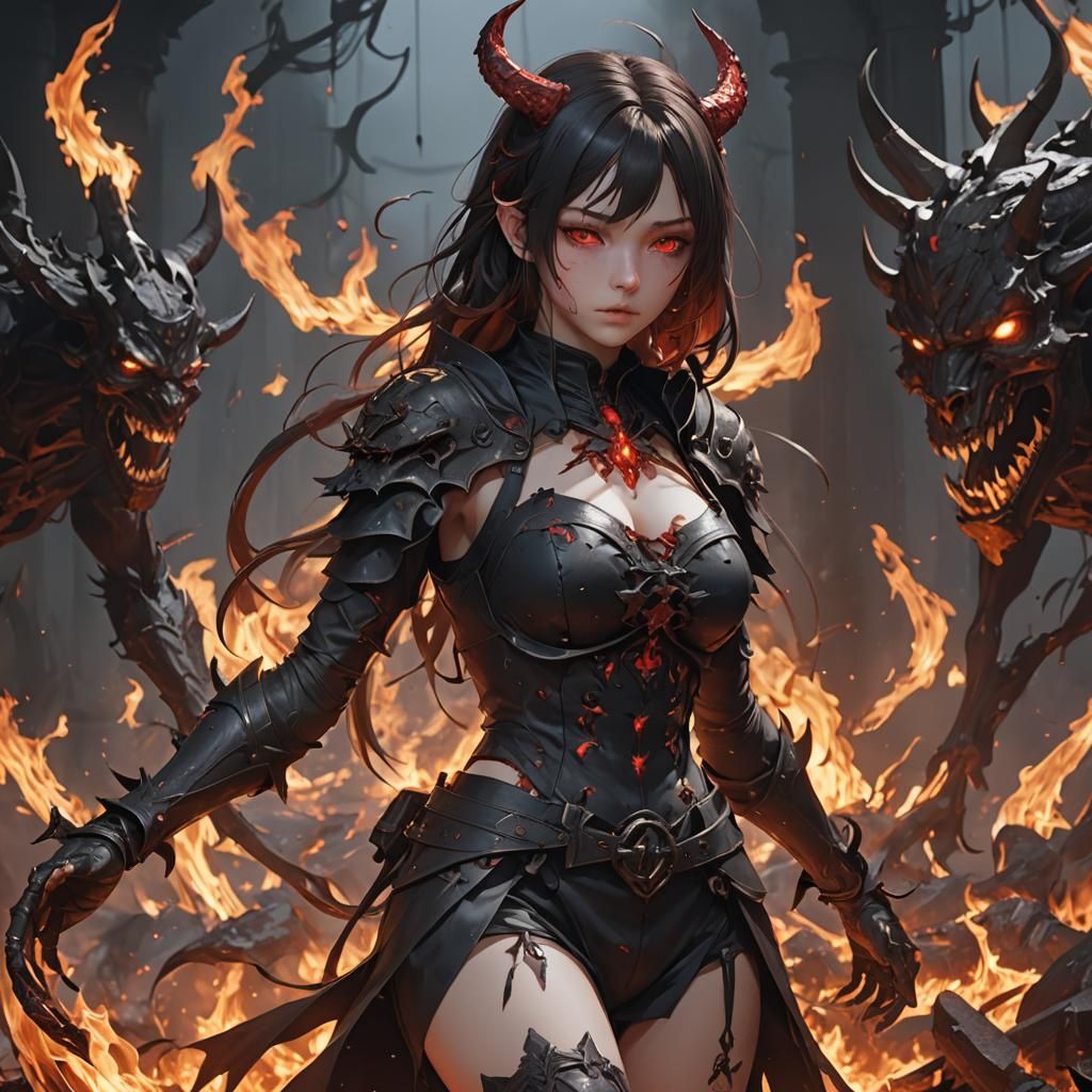 Anime Girl Burned in Hell: 3D Art
