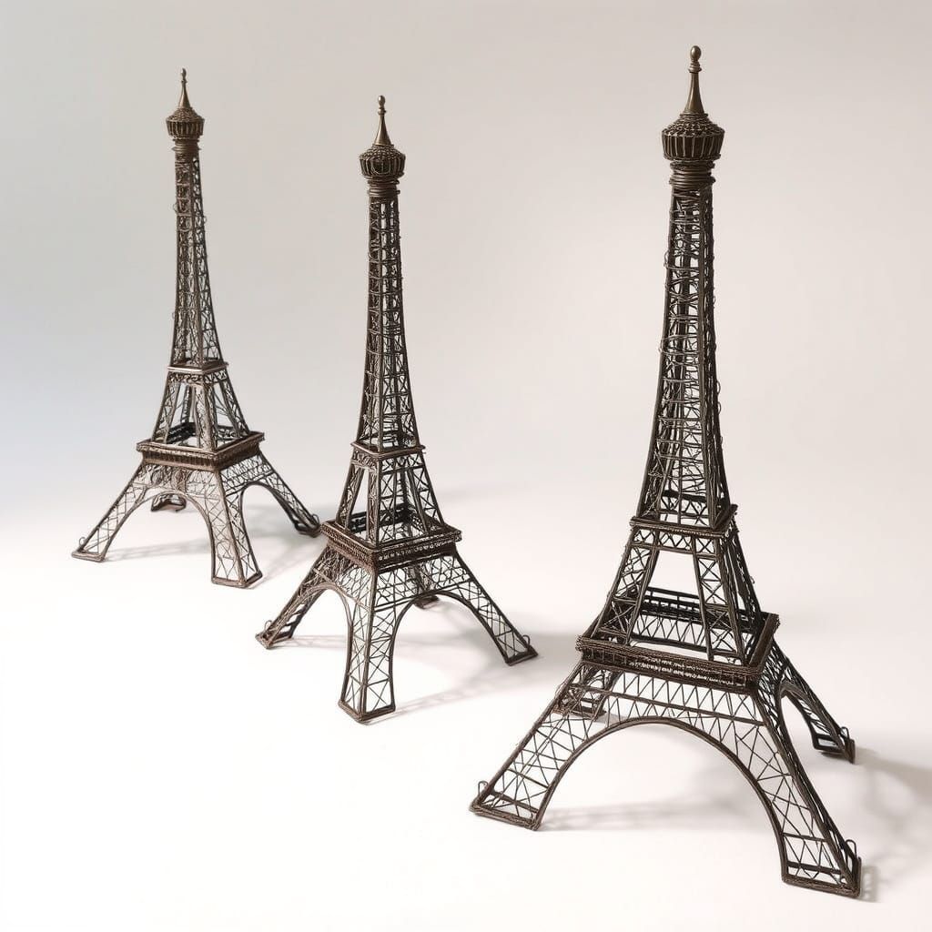 Eiffel Tower Wire Sculptures in Futurist Style