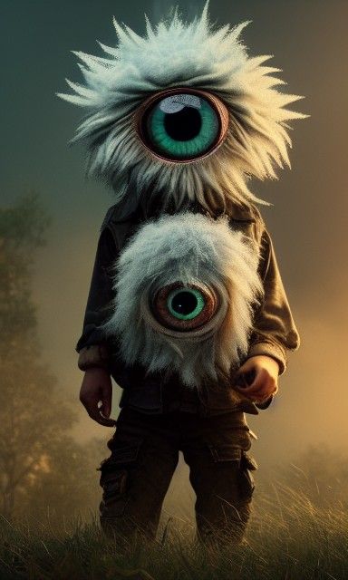 Fluffy Eyeball Monster in Surreal Hyperrealism