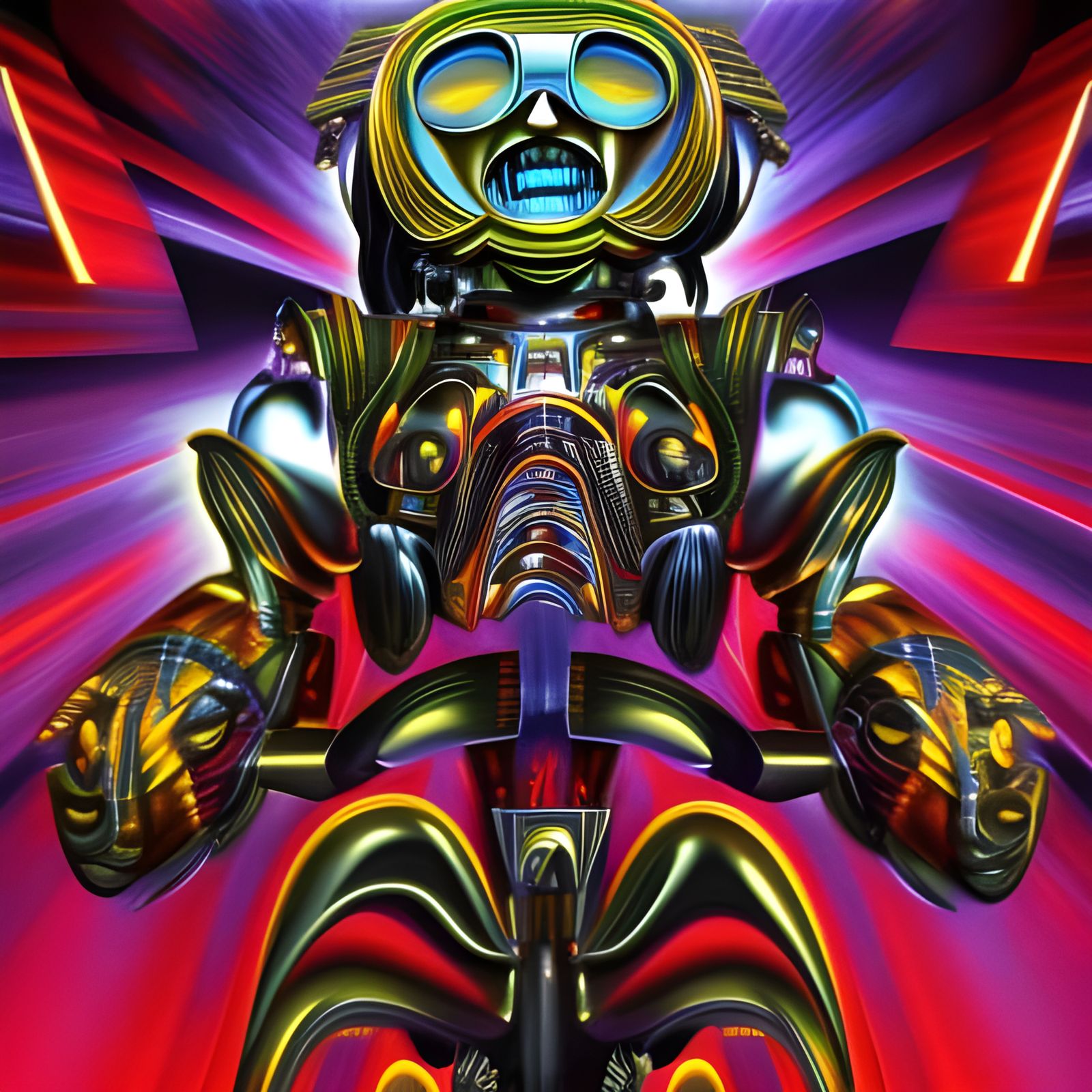 Mecha Iron Maiden in Psychedelic Forest, CGI
