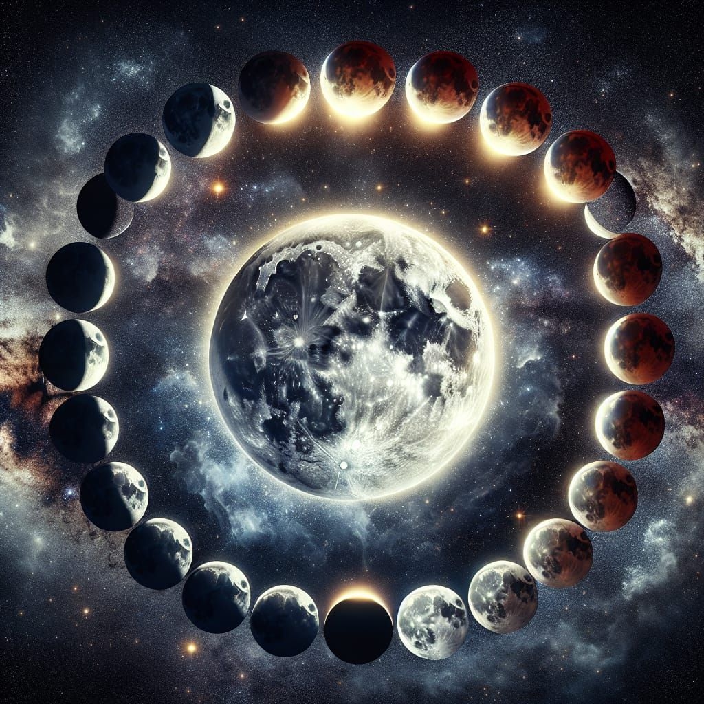 Full Moon Eclipse Phases in Digital Double Exposure