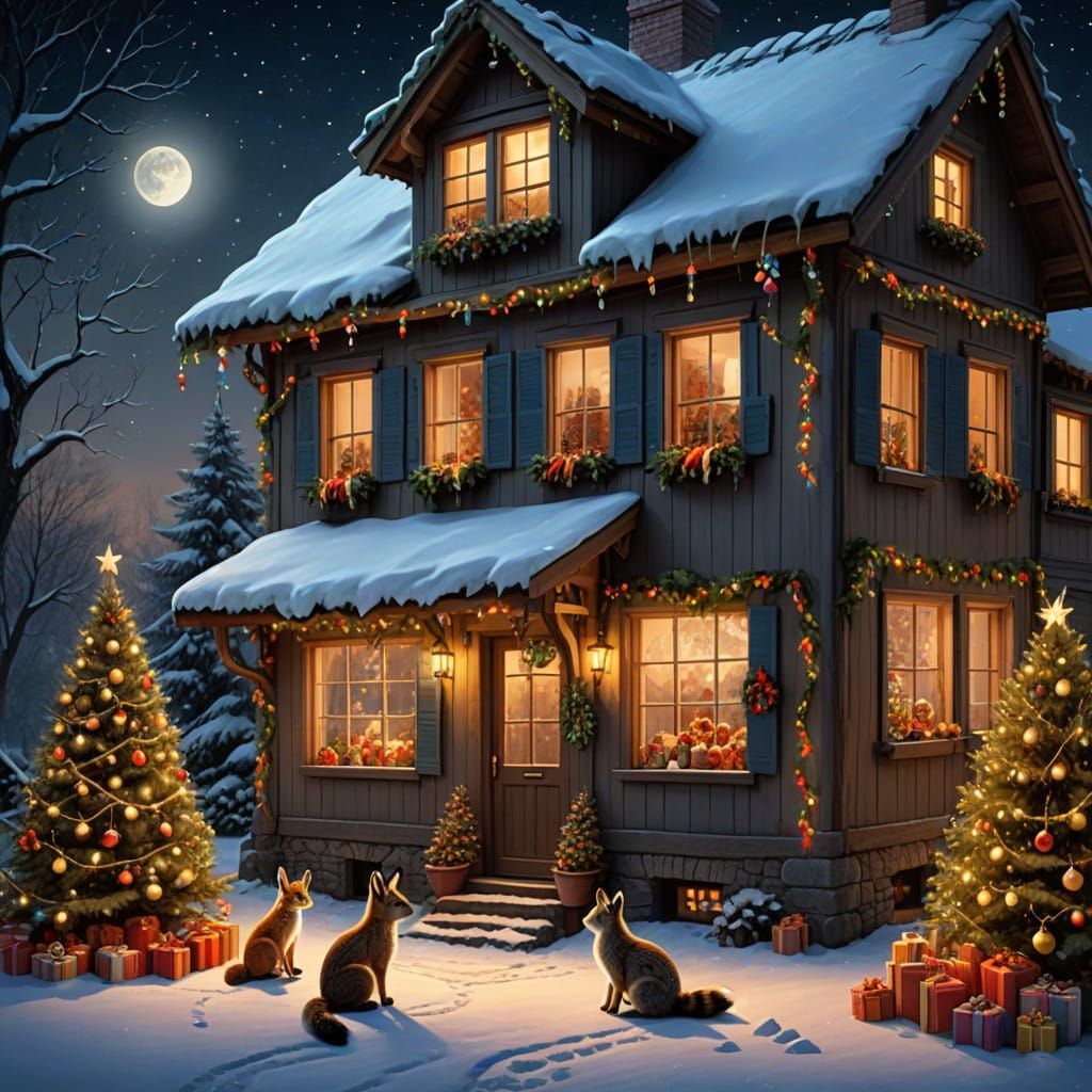 Christmas Country Estate Under Starry Moonlight