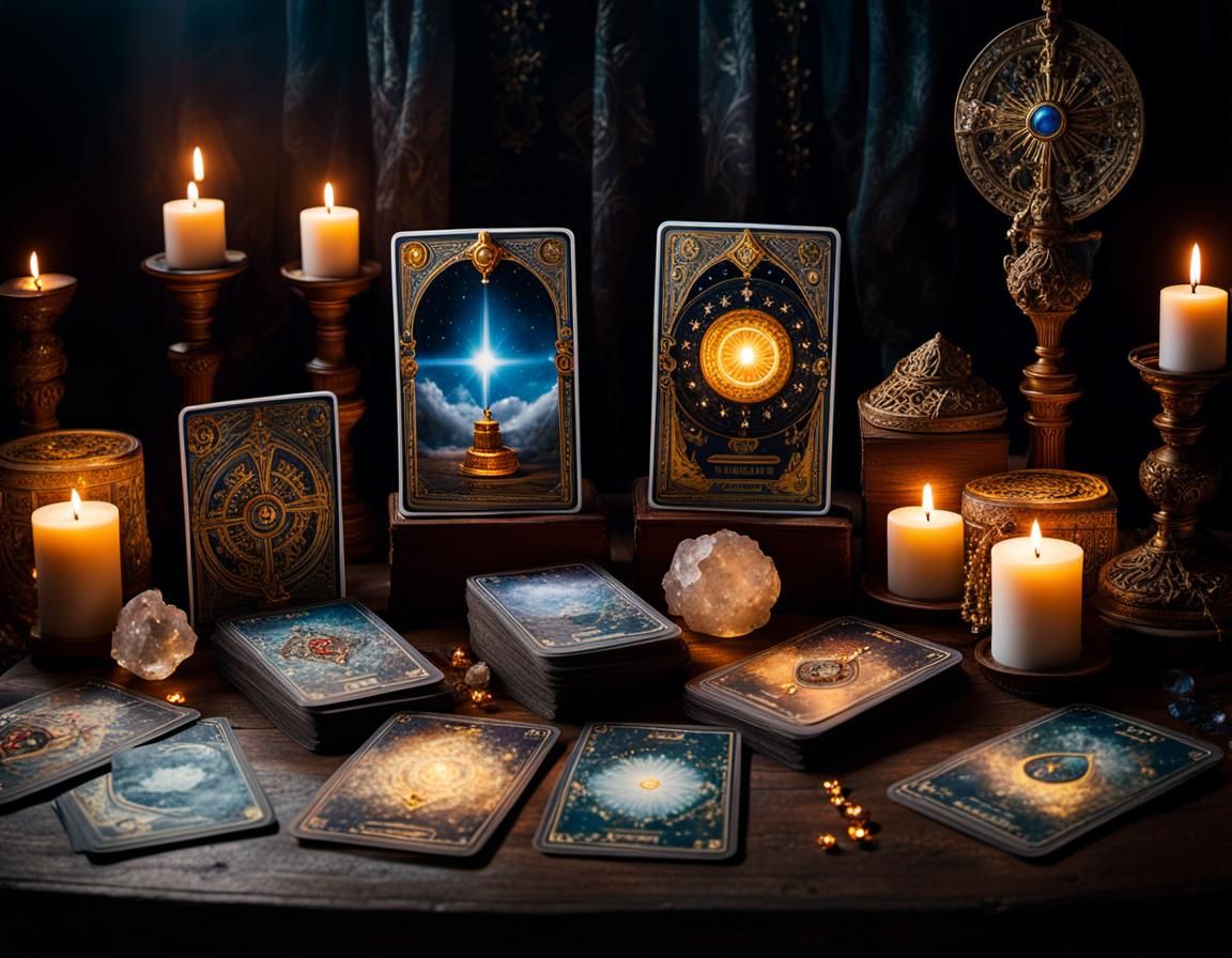 Mystical Tarot Cards Displayed in Ornate Chamber