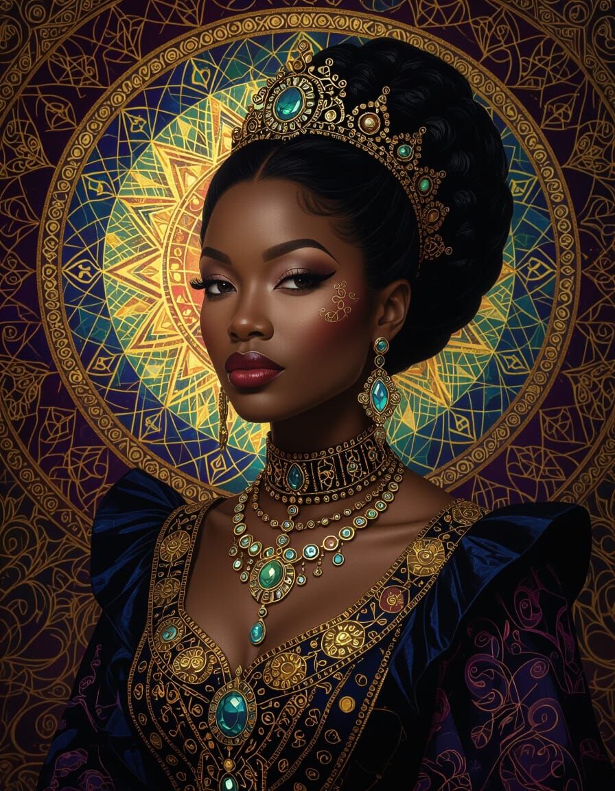 Regal Black Woman in Mystical Digital Painting