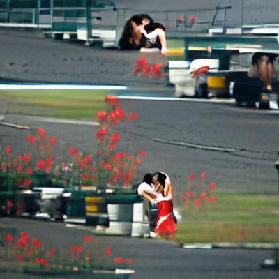 Anime Characters Share a Kiss on Racetrack