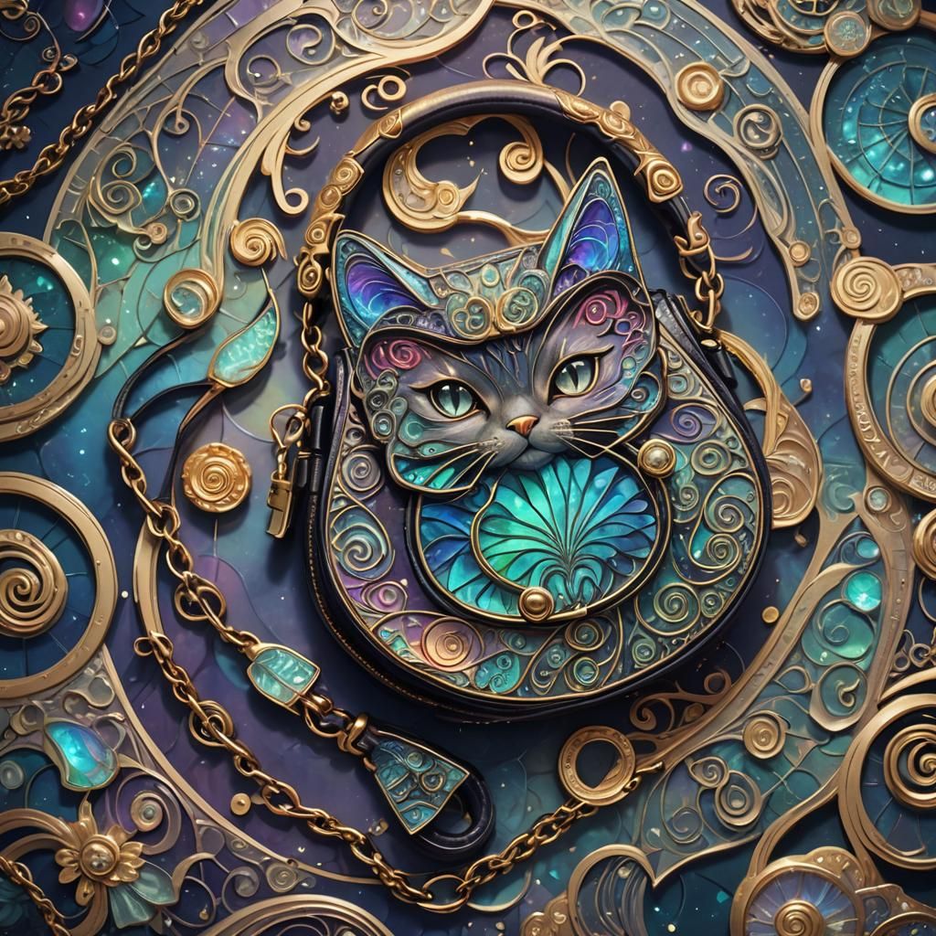 Cat Purse with Holographic Logo in Matte Painting Style