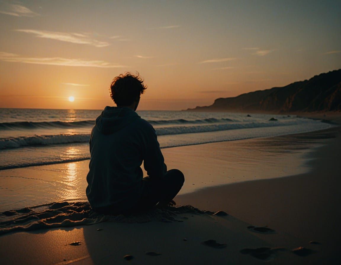 A Moody Beach Scene at Sunset