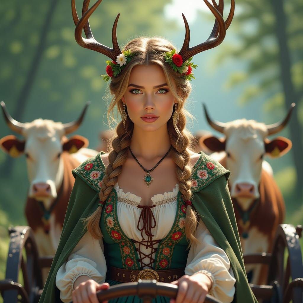 Mystical Germanic Goddess Rides Ancient Chariot Through Ench...