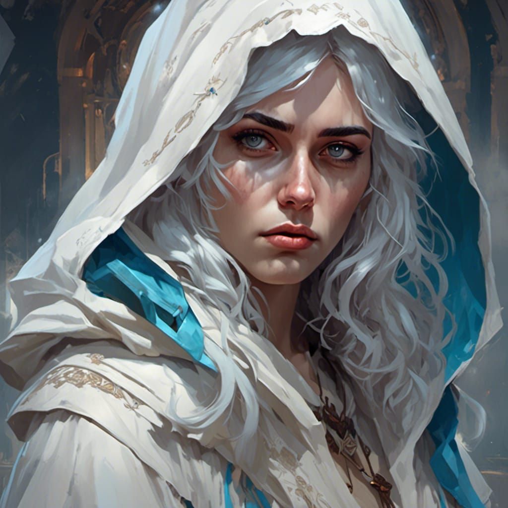 Lost Romani Woman in Light Blue Robes